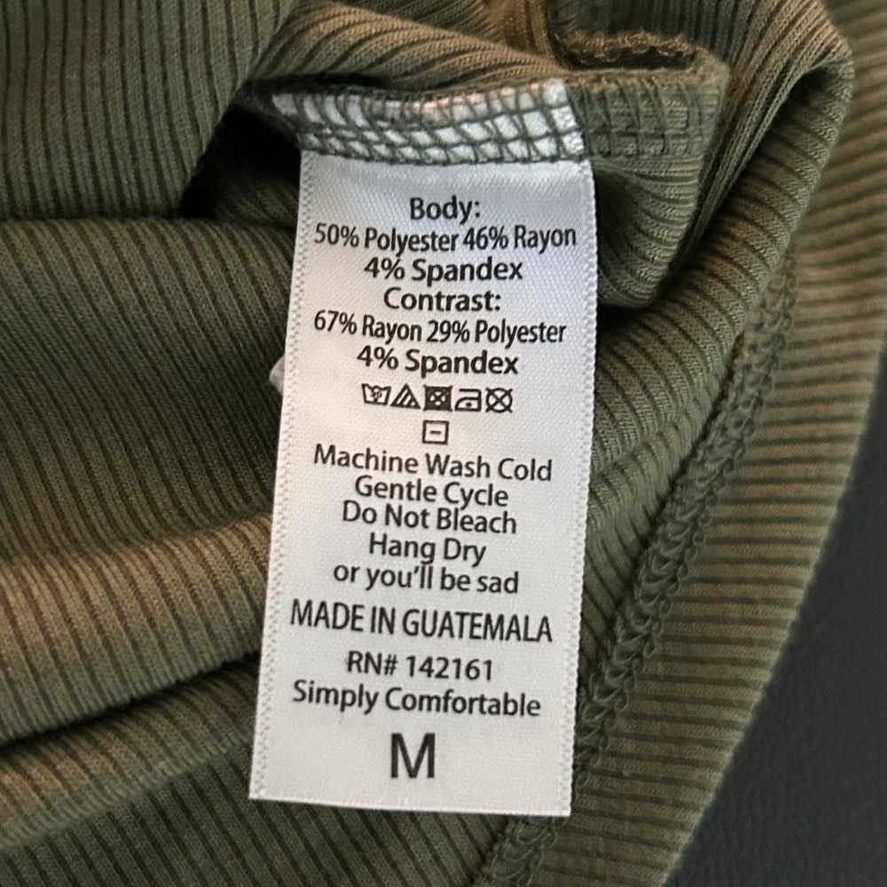 LuLaRoe Randy Baseball Tee Olive Green Ribbed Raglan Striped Sleeve Medium 1414 - Picture 6 of 9